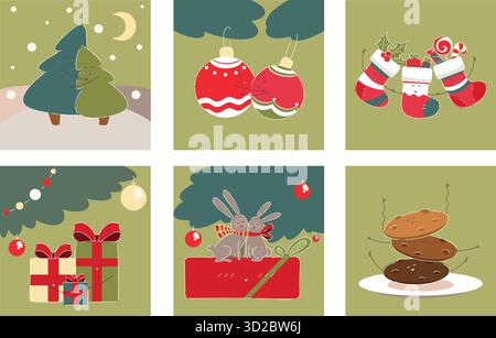 Varie grafiche a tema vacanza disposte in una composizione elegante Illustrazione Vettoriale