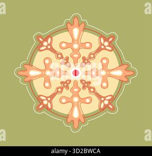 rilassanti opere d'arte floreali caratterizzate da un elegante mandala con tocchi di corallo ed effetti d'ombra Illustrazione Vettoriale