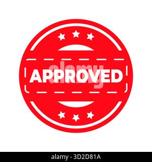 Timbro rotondo approvato rosso con stelle approva il vettore del simbolo isolato su sfondo bianco che rappresenta la conferma o la certificazione ufficiale della convalida Illustrazione Vettoriale