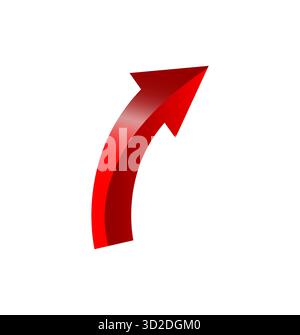 Simbolo vettoriale con freccia curva rossa lucida isolato su sfondo bianco che rappresenta la direzione di movimento o il concetto di rotazione ideale per la navigazione Illustrazione Vettoriale