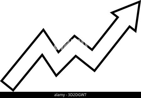 Grafico a freccia a zig-zag con vettore rivolto verso l'alto isolato su sfondo bianco che simboleggia il trend di crescita aziendale il progresso finanziario e le prestazioni Illustrazione Vettoriale