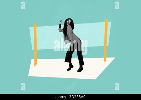 Collage di poster artistici di persona dance front image NET per giocare su sfondo verde Foto Stock