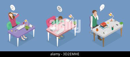 Illustrazione concettuale isometrica piatta 3D di noioso incontro, addormentamento del team illustrazione concettuale isometrica piatta 3D di noioso incontro, addormentamento del team Foto Stock