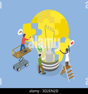 Illustrazione piatta isometrica 3D di Partnership and Creativity , Coperation and Collaboration Foto Stock