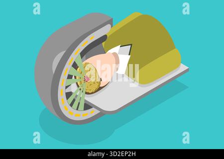 Illustrazione concettuale piatta isometrica 3D dell'esame del trattamento del cancro del tumore al tumore gamma, RM a raggi X illustrazione concettuale piatta isometrica 3D dell'esame del trattamento del tumore al tumore al tumore gamma, RM a raggi X. Foto Stock