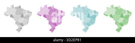 Mappa vettoriale del Brasile con regioni e bordi colorati. Perfetto per materiali didattici, infografiche, viaggi e visualizzazione dei dati. Modificabile, piatto Illustrazione Vettoriale