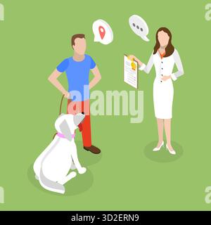 Illustrazione concettuale piatta isometrica 3D di Microchip per animali domestici, dispositivo di identificazione animale illustrazione concettuale piatta isometrica 3D di Microchip per animali domestici, dispositivo di identificazione animale Foto Stock