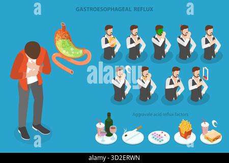 3D Isometric Flat Conceptual Illustration of Gastroephageal reflusso, digestive disorder 3D Isometric Flat Conceptual Illustration of Gastroephageal reflusso, digestive Disorder Foto Stock