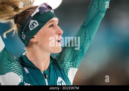 Heerenveen, Paesi Bassi. 1 novembre 2025. HEERENVEEN, PAESI BASSI - 1 NOVEMBRE: Merel Conijn durante i Campionati olandesi di pattinaggio su strada 2026 a Thialf il 1° novembre 2025 a Heerenveen, Paesi Bassi. (Foto di Douwe Bijlsma/Orange Pictures) credito: Orange Pics BV/Alamy Live News Foto Stock
