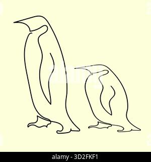 Arte minimalista dei pinguini, disegno continuo a una linea Illustrazione Vettoriale