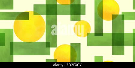 Motivo geometrico astratto senza cuciture con cerchi ad acquerello e forme geometriche. Texture alla moda disegnate a mano. Design astratto moderno per carta, copertina, Illustrazione Vettoriale