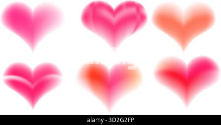 Set vettoriale cuori sfocati. Elementi estetici aura in uno stile minimalista alla moda. Cuori sfumati per copertine, striscioni e biglietti d'auguri, design romantico, d Illustrazione Vettoriale