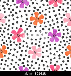 Fiori disegnati a mano senza cuciture. Stampa vettoriale floreale, design in tessuto Illustrazione Vettoriale