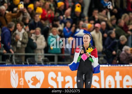 Heerenveen, Paesi Bassi. 1 novembre 2025. HEERENVEEN, PAESI BASSI - 1 NOVEMBRE: Femke Kok durante i Campionati olandesi di pattinaggio su strada 2026 a Thialf il 1° novembre 2025 a Heerenveen, Paesi Bassi. (Foto di Douwe Bijlsma/Orange Pictures) credito: Orange Pics BV/Alamy Live News Foto Stock