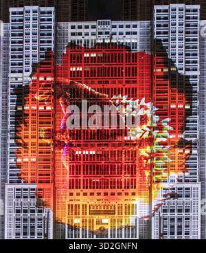 Tokyo Projection Mapping Project: Night & Light: Godzilla . Metropolitan Government Plaza. Giappone Foto Stock