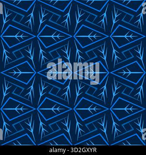 Sfondo geometrico invernale stile etnico in sfumature di blu. Motivo invernale senza cuciture con ornamenti settentrionali. Arredamento natalizio insolito Illustrazione Vettoriale