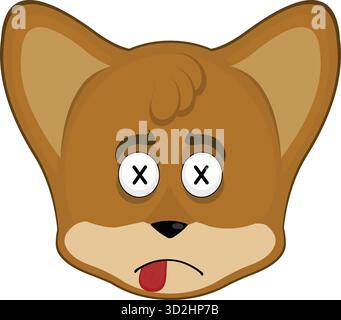 illustrazione vettoriale personaggio emoticon volto animale volpe, con occhi croci in concetto di personaggio morto Illustrazione Vettoriale
