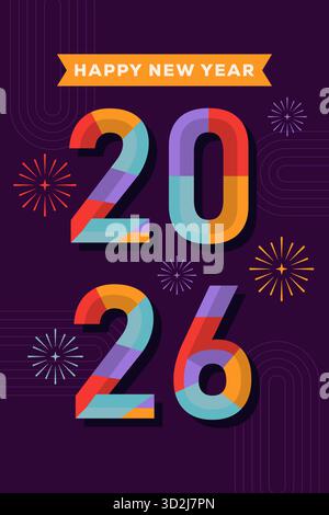 illustrazione del poster del felice anno nuovo 2026 con design piatto Illustrazione Vettoriale