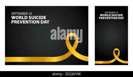 Nastro giallo per la giornata mondiale della prevenzione del suicidio. 10 settembre grafica di sensibilizzazione con copyspace Illustrazione Vettoriale