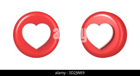 Pulsante dei social media 3d Love Like Heart Icon isolato su sfondo bianco rendering 3D concettuale minimo Foto Stock