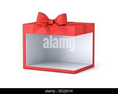 Espositore vuoto espositore di prodotti scatola regalo mockup espositore con fiocco rosso isolato su sfondo bianco con ombra crea minimalista moderno Foto Stock