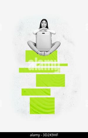 Collage di poster della persona seduta sulla torre in mattoni su sfondo bianco Foto Stock