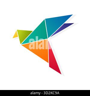 Piccione origami colorato arcobaleno. Uccello di carta piegato. Simbolo dell'icona Origami colomba. Illustrazione vettoriale Illustrazione Vettoriale