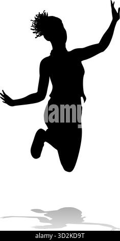 Donna felice che salta per Joy silhouette person Illustrazione Vettoriale