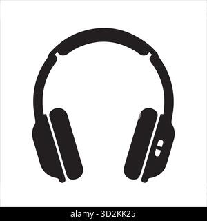 Icona cuffie nere, auricolari sovrauricolari, simbolo dell'apparecchiatura audio Illustrazione Vettoriale