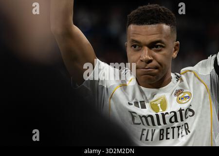Madrid, Spagna. 1 novembre 2025. Kylian Mbappé del Real Madrid visto durante la partita EA SPORTS LaLiga 2025-2026 tra Real Madrid e Valencia, giocata allo stadio Santiago Bernabéu. Punteggio finale Real Madrid 4 : 0 Valencia credito: SOPA Images Limited/Alamy Live News Foto Stock