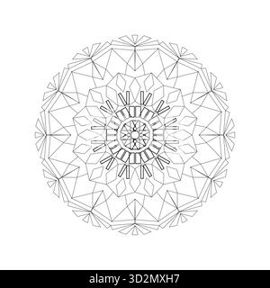 Mandala struttura a reticolo complessa: Linee geometriche nitide e ripetizione centrale Starburst Illustrazione Vettoriale