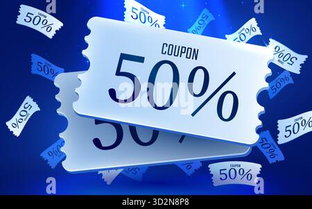 buono 3d. Omaggio speciale con buoni o voucher, percentuale di sconto. Modello di voucher regalo. Illustrazione vettoriale Illustrazione Vettoriale