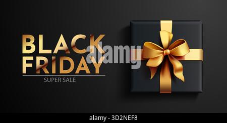 Banner promozionale Black Friday con confezione regalo. Illustrazione vettoriale Illustrazione Vettoriale