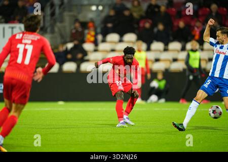 Farum, Danimarca. 2 novembre 2025. Superligakampen mellem FC Nordsjaelland og OB Paa Right to Dream, Park i Farum soendag den 2. novembre 2025. Crediti: Ritzau/Alamy Live News Foto Stock