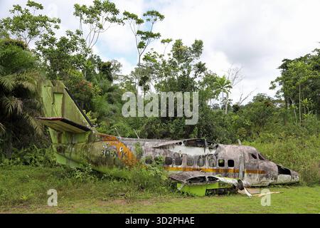 Resti di un aereo schiantato nella foresta pluviale della Guinea Equatoriale Foto Stock