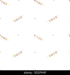 Crea una ghirlanda festosa di bandiere colorate. Illustrazioni ad acquerello disegnate a mano in stile Halloween infantile. Stampa senza interruzioni isolata dallo sfondo Foto Stock