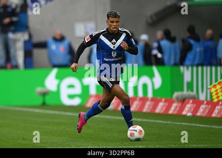 Ransford-Yeboah KOENIGSDOERFFER (Konigsdorffer, HH) azione, azione individuale, calcio 1a Bundesliga, partita 9, FC Cologne (K) - HSV Hamburg Hamburg Hamburg Hamburg (HH) 4-1 il 2 novembre 2025 a Colonia/Germania. Le normative #DFL vietano qualsiasi uso di fotografie come sequenze di immagini e/o quasi-video # Foto Stock