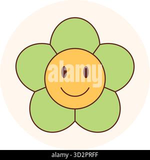 Adesivo Smiley floreale giallo Groovy Illustrazione Vettoriale