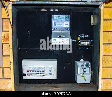 Scatola elettrica intelligente domestica su una casa a Tamworth, Australia. Foto Stock