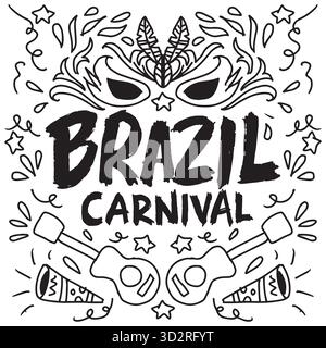 Carnevale del Brasile. Elementi disegnati a mano per scrivere e scarabocchiare. Illustrazione vettoriale. Illustrazione Vettoriale