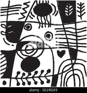Sfondo astratto disegnato a mano. Illustrazione vettoriale in bianco e nero. Schema Doodle. Illustrazione Vettoriale