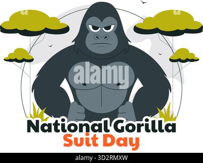 Illustrazione vettoriale National Gorilla Suit Day del 31 gennaio con un Gorilla vestito con un abito con sfondo piatto in stile cartone animato Illustrazione Vettoriale