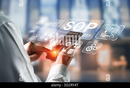 La procedura operativa standard migliora l'automazione dei processi, l'efficienza del flusso di lavoro e l'analisi della struttura operativa Foto Stock