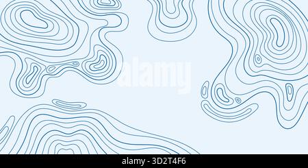Mappa topografica di rilievo montano con linee di contorno ondulate astratte, griglia geografica e sfondo texture paesaggio Illustrazione Vettoriale