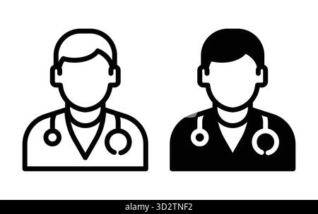 Questa immagine presenta icone contrastanti di professionisti del settore sanitario, una con luce e una con abiti scuri. Ogni figura è raffigurata in un semplice e stilizzato Illustrazione Vettoriale