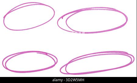 Set di cerchi di evidenziazione rosa isolati su sfondo bianco che ritagliano gli elementi di design Foto Stock