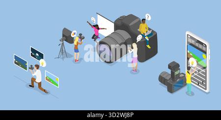 Illustrazione piatta isometrica 3D del workshop fotografico, corso di arte e artigianato Foto Stock