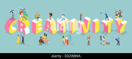 Set piatto isometrico 3D di creatività e innovazione, generazione di idee Set piatto isometrico 3D di creatività e innovazione, generazione di idee Foto Stock