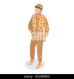 Set piatto isometrico 3D di militari, personaggi in uniforme. Punto 4 Foto Stock