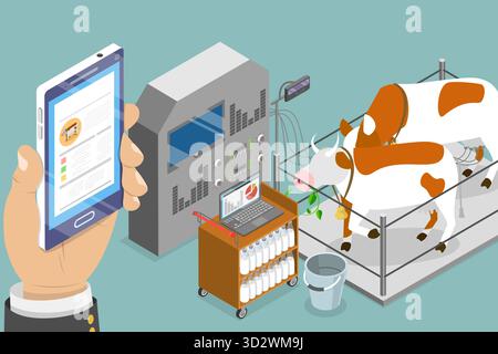 Illustrazione concettuale isometrica piatta 3D di Animal Smart Farming, tecnologie di automazione illustrazione concettuale isometrica piatta 3D di Animal Smart Farming, tecnologie di automazione Foto Stock